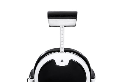 black and white barber chair extended headrest