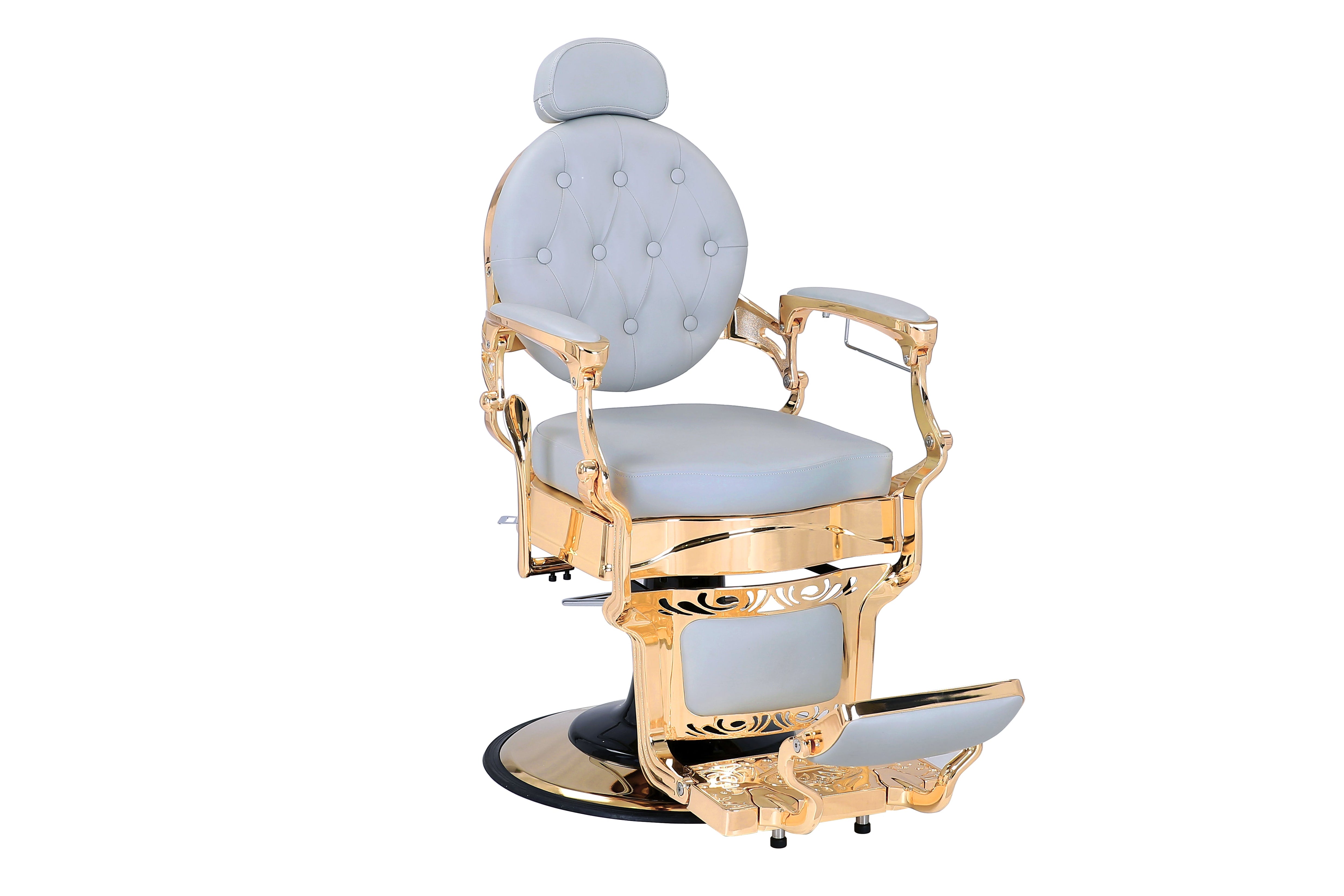 BeautéSync Deluxe Hydraulic Barber Chair - Grey & Gold