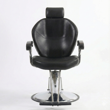 BeautéSync™ Hydraulic Styling Chair – 360° Swivel, Large Pump, Black PVC &amp; Silver Frame (Matching Silver Base)