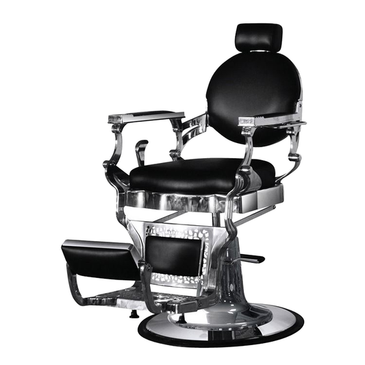 BeautéSync Deluxe Hydraulic Barber Chair – Silver Chrome Frame & Black PVC Leather, Vintage Button Backrest