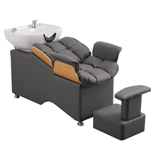 BeautéSync™ Deluxe Reclining Shampoo chair with Basin & Footrest – Premium Comfort Salon Backwash Station