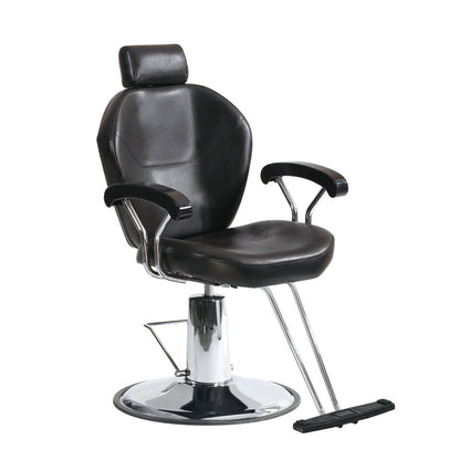 BeautéSync™ Hydraulic Styling Chair – 360° Swivel, Large Pump, Black PVC &amp; Silver Frame (Matching Silver Base)