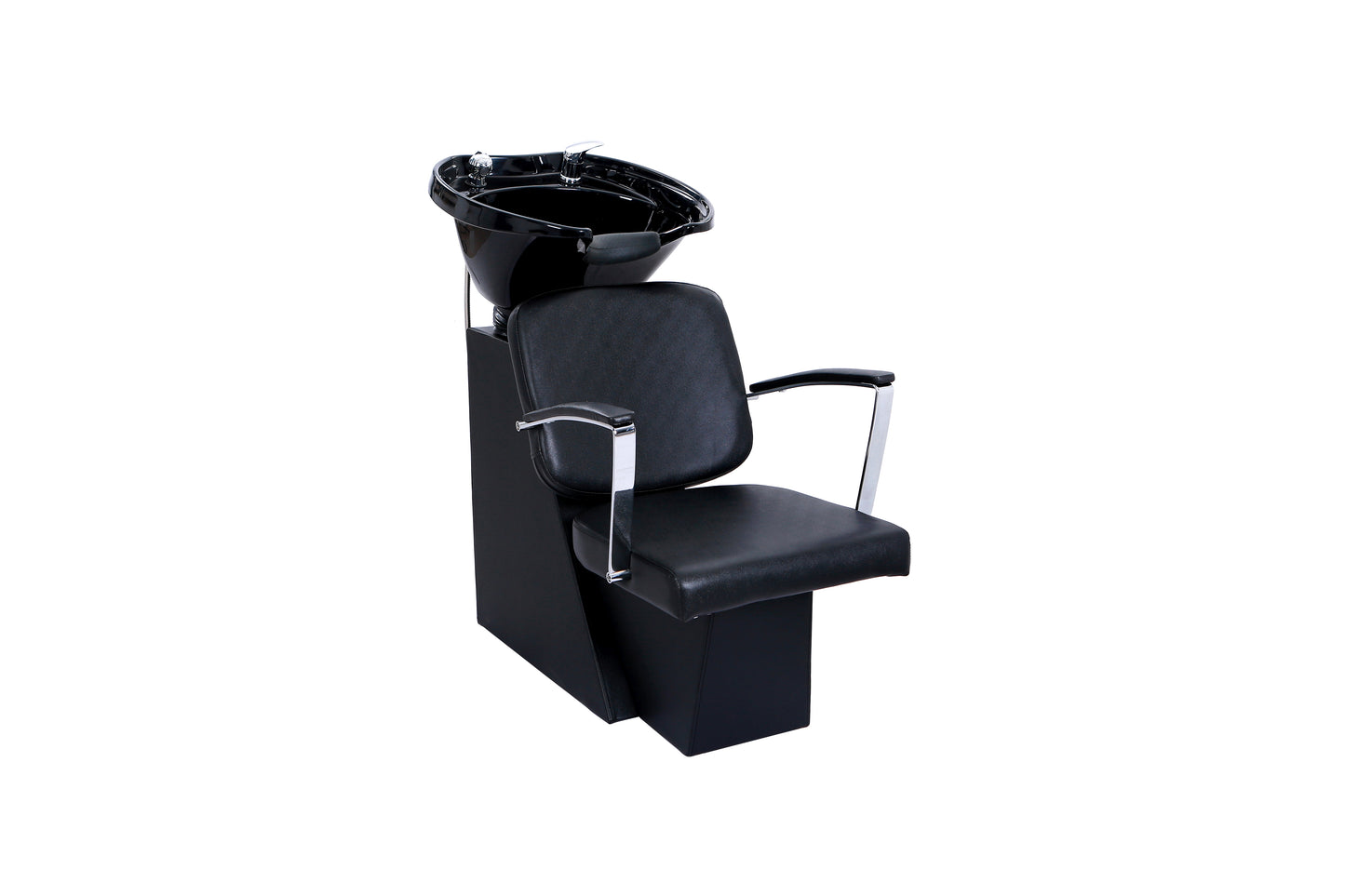 BeautéSync® Shampoo Unit with Black PVC leather, Black Acrylic Basin & High-Density Sponge -cUPC plumbing parts included (Floor Demo)