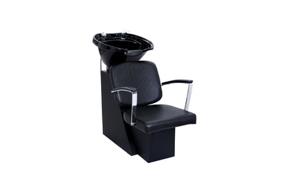 BeautéSync® Shampoo Unit with Black PVC leather, Black Acrylic Basin & High-Density Sponge -cUPC plumbing parts included (Floor Demo)