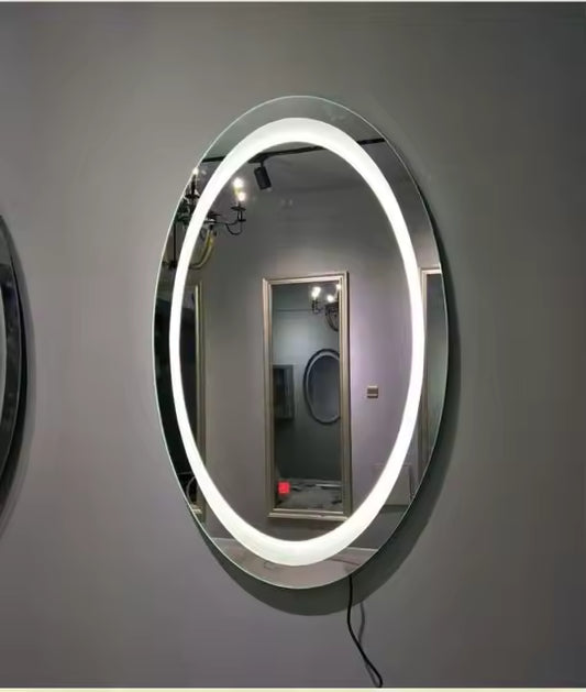 BeautéSync Hair Salon Mirror, Oval Shape with LED Backlit Strip, aluminum alloy frame