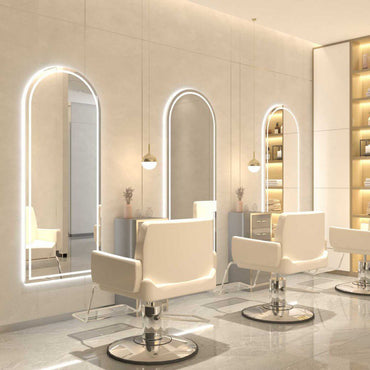 BeautéSync Arch Frameless Salon Mirror – Front-Lit + Backlit LED Strip, Three-Color Lighting