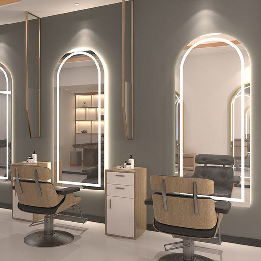 BeautéSync Arch Frameless Salon Mirror – Front-Lit + Backlit LED Strip, Three-Color Lighting