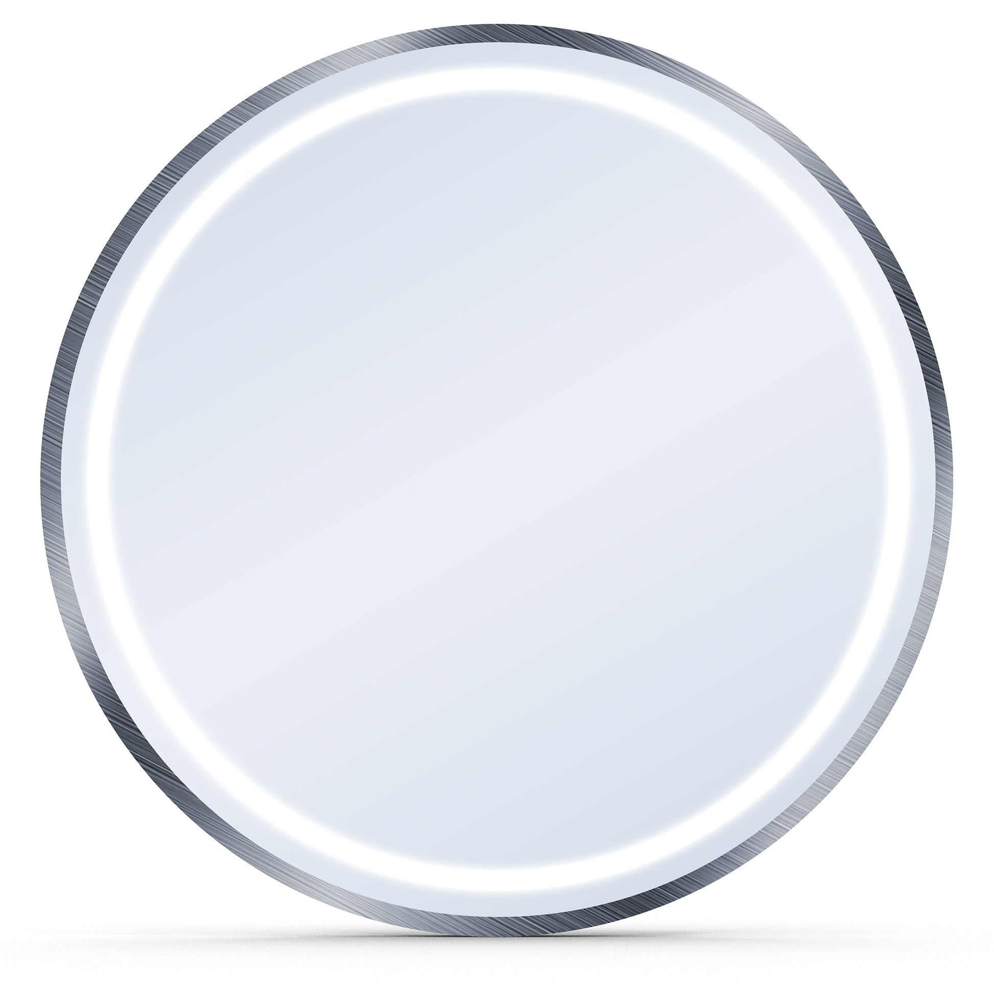 silver round mirror with clean modern frame

