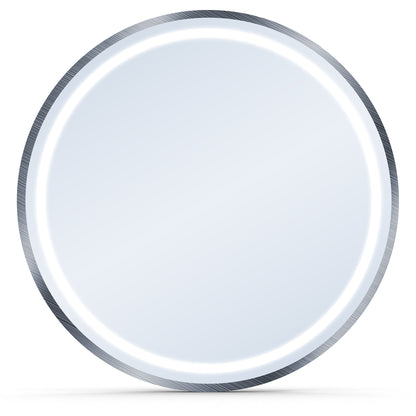silver round mirror with clean modern frame

