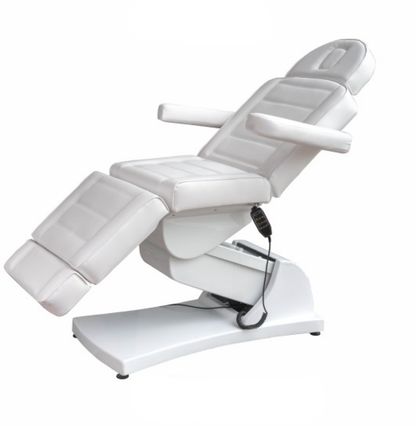 Spa treatment room setup featuring BeautéSync Mira reclining facial chair for waxing and massage