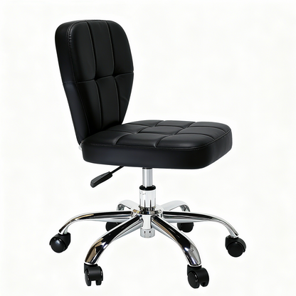 BeautéSync® Ergonomic Salon Stool with PU Leather Seat, 500 mm Steel Base & Smooth Casters, Black