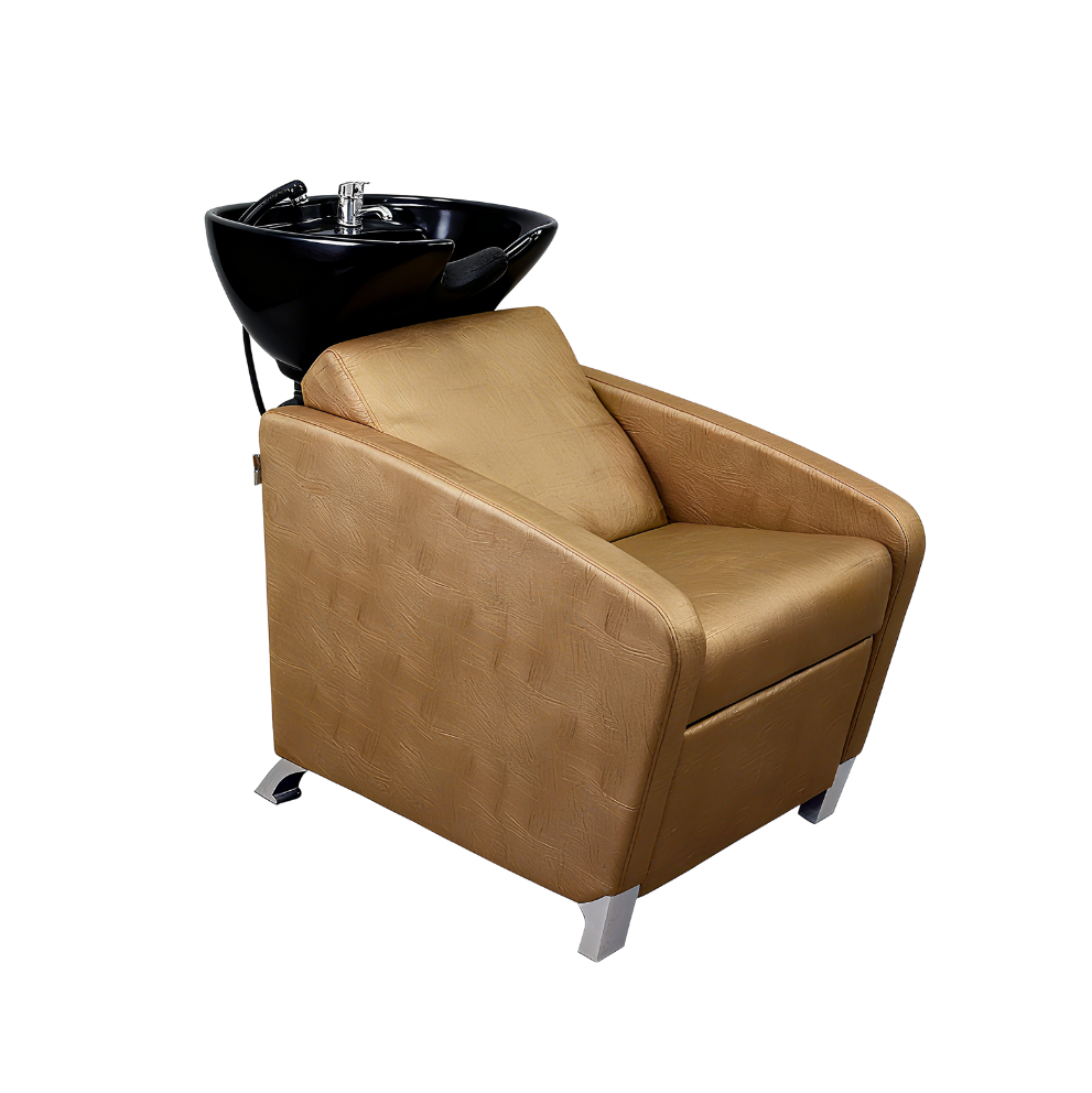 BeautéSync® Shampoo Chair with Black PVC leather, Ceramic Basin & High-Density Sponge