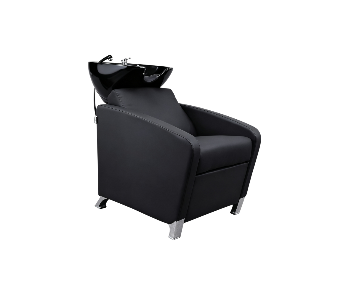 BeautéSync® Shampoo Chair with Black PVC leather, Ceramic Basin & High-Density Sponge