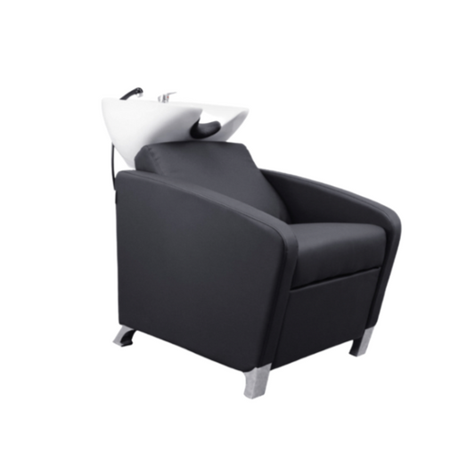 BeautéSync® Shampoo Chair with Black PVC leather, Ceramic Basin & High-Density Sponge