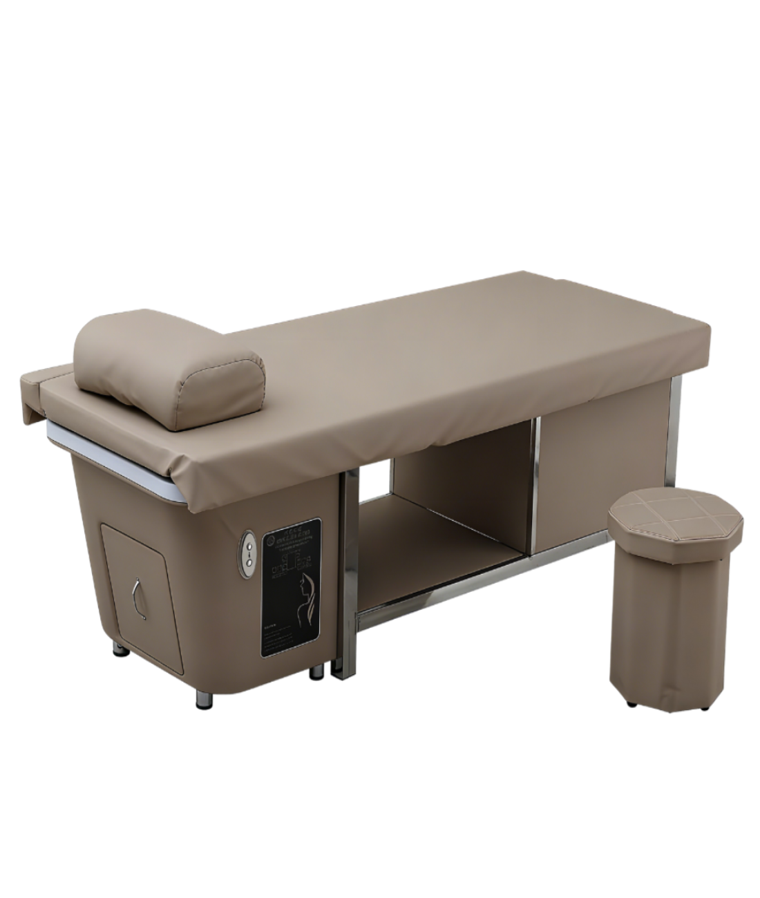 BeautéSync® All-in-One Head Spa Bed front view – electric reclining bed with acrylic wash bowl and foot bath