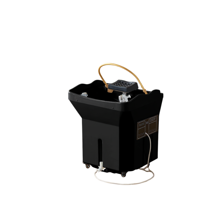 BeautéSync® Mobile Head Spa Basin Unit front view – portable shampoo and spa station with ABS basin, wheels, and integrated water circulation system