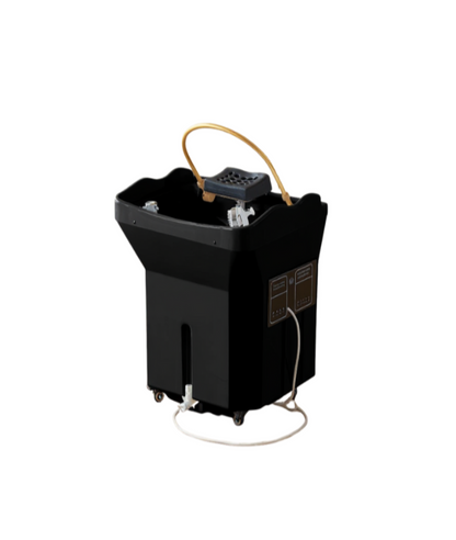 BeautéSync® Mobile Head Spa Basin Unit front view – portable shampoo and spa station with ABS basin, wheels, and integrated water circulation system