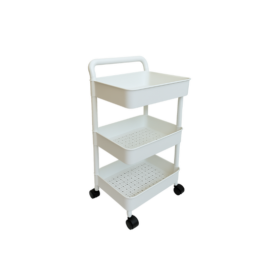 3-tier rolling utility cart white plastic