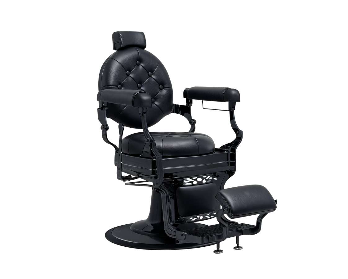 barber chair black leather w black frame