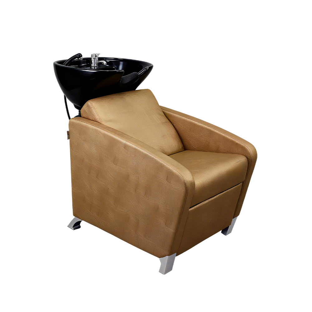 BeautéSync® Shampoo Chair with Black PVC leather, Ceramic Basin & High-Density Sponge