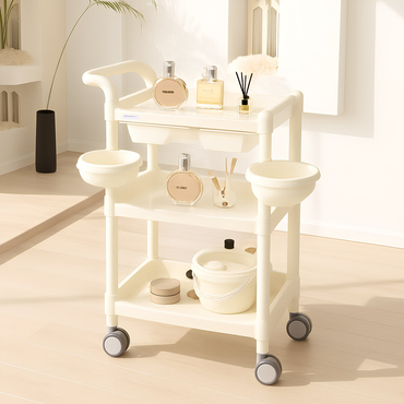 BeautéSync 3-Layer Plastic Beauty Trolley Cart – Strong-Capacity Rolling Cart for Salon, Spa & Medical Use