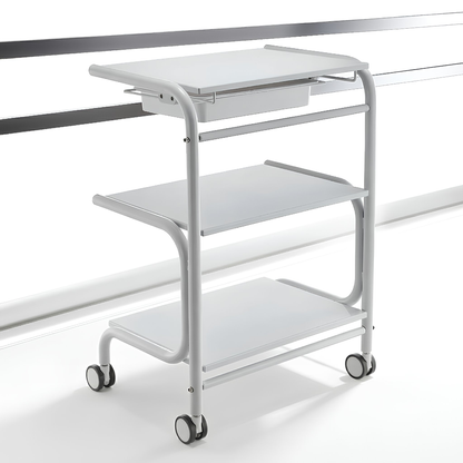 BeautéSync® 3-Tier Frameless Metal Salon Cart Beauty Trolley – White Spa & Manicure Organizer Cart with MDF Shelves & Side Guards