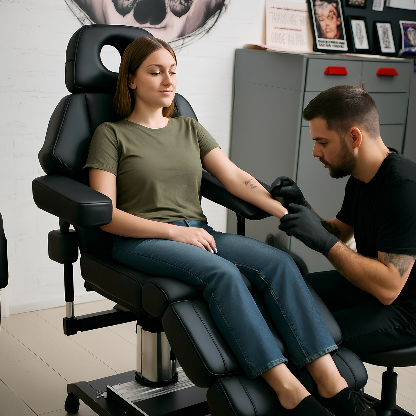 BeautéSync® Nova Hydraulic Tattoo &amp; Beauty Chair – 360° Rotation &amp; Adjustable Lift