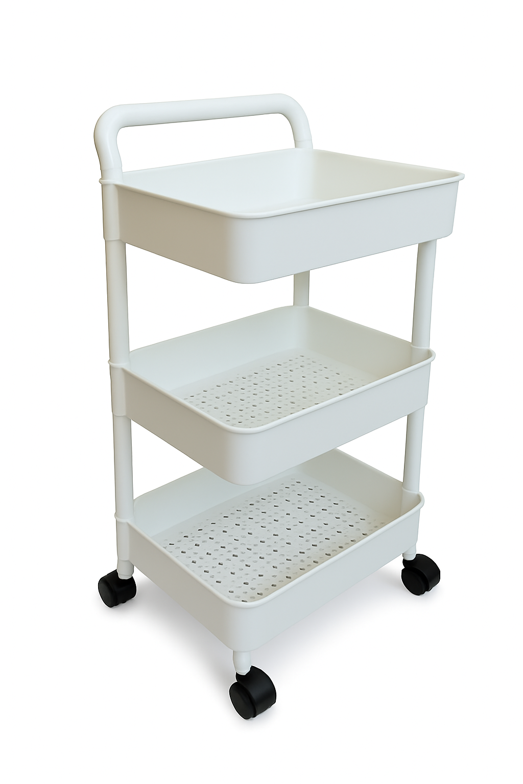 3-tier rolling utility cart white plastic