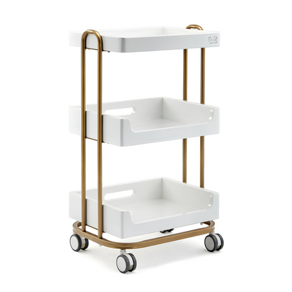 BeautéSync 3-Tier Stainless Steel Salon Trolley with Drawers – Mobile Spa Cart with Lockable Wheels for Professional Beauty Use