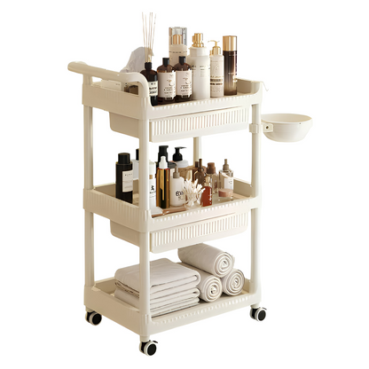 BeautéSync ABS Professional Salon Service Trolley – 3-Tier Spa Utility Cart with Drawers for Hair, Makeup & Beauty Tools