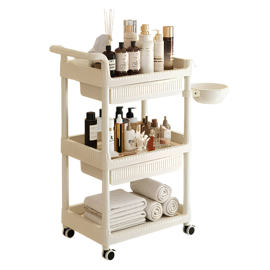 BeautéSync ABS Professional Salon Service Trolley – 3-Tier Spa Utility Cart with Drawers for Hair, Makeup & Beauty Tools