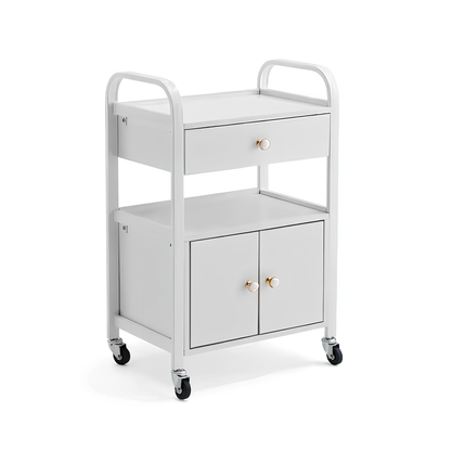 Rolling beauty cart for hair stylists and barbers