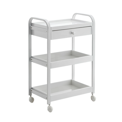 BeautéSync® White Metal & Wood Salon Tool Cart – Multi-Functional barber Spa Trolley with Shelves & Lockable Wheels