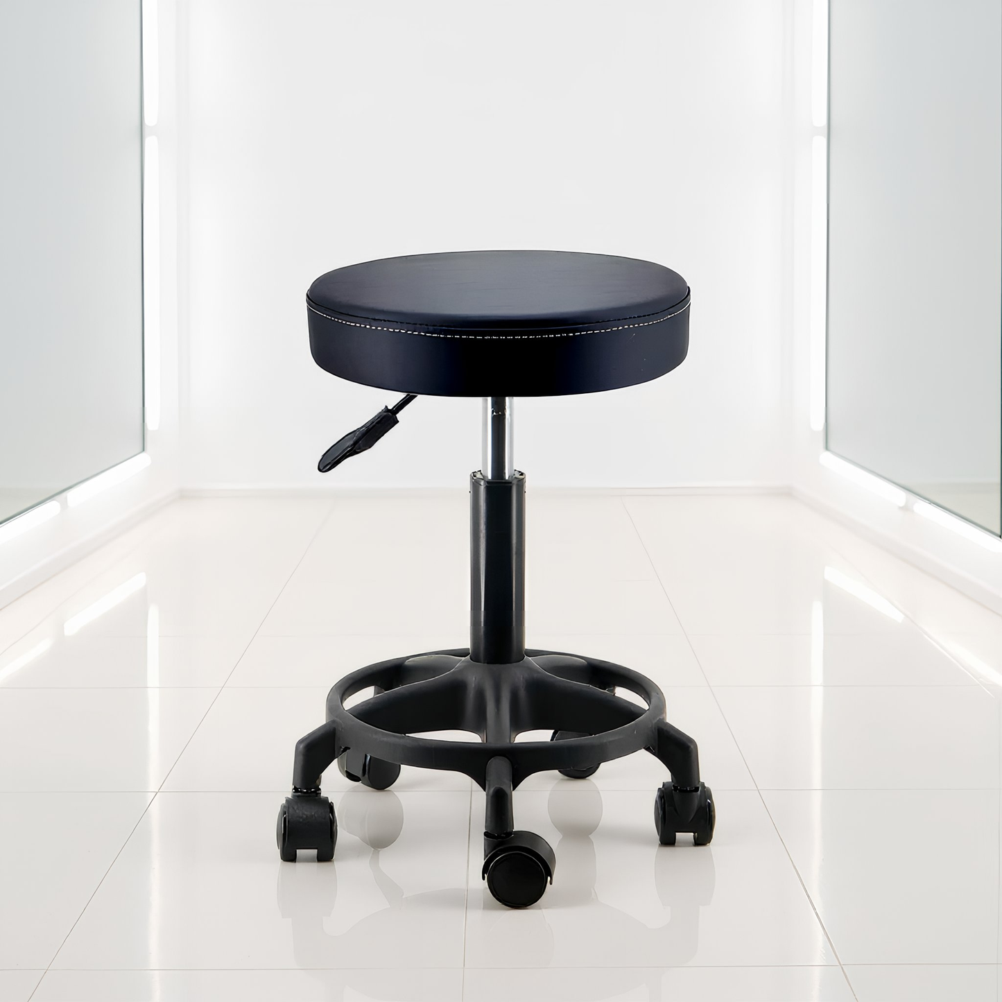 BeautéSync®  Rolling Salon Stool with Adjustable Height, PU Leather Barber Massage Tattoo Chair for Beauty, SPA, Black