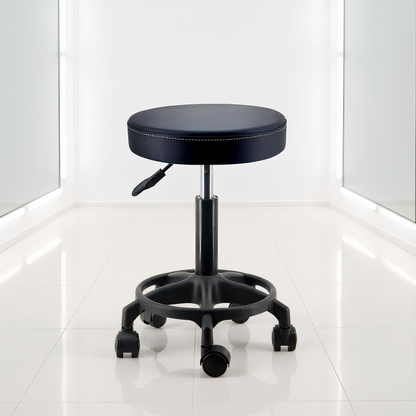 BeautéSync®  Rolling Salon Stool with Adjustable Height, PU Leather Barber Massage Tattoo Chair for Beauty, SPA, Black