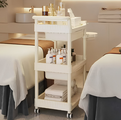 BeautéSync ABS Professional Salon Service Trolley – 3-Tier Spa Utility Cart with Drawers for Hair, Makeup & Beauty Tools