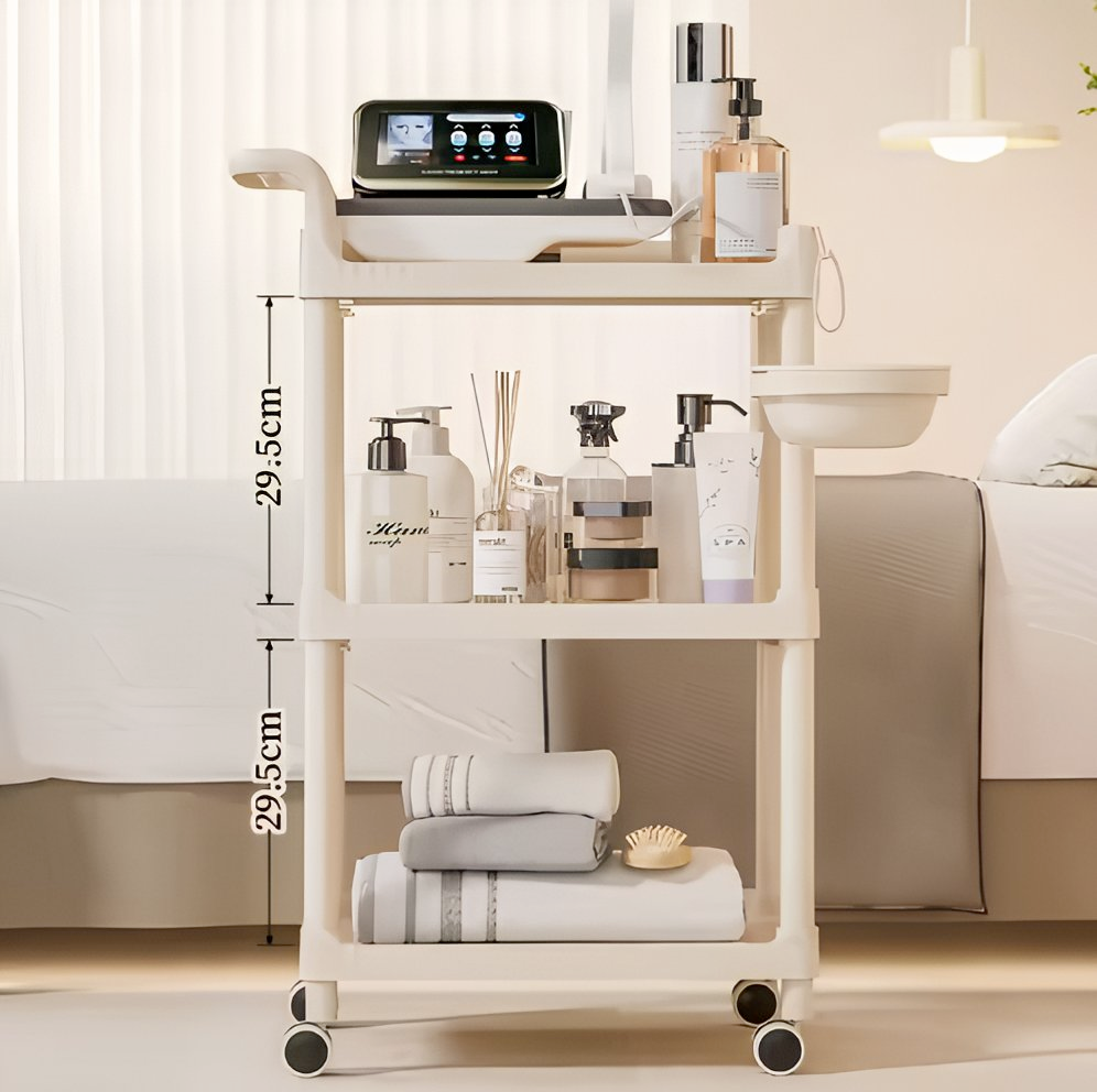 BeautéSync ABS Professional Salon Service Trolley – 3-Tier Spa Utility Cart with Drawers for Hair, Makeup & Beauty Tools