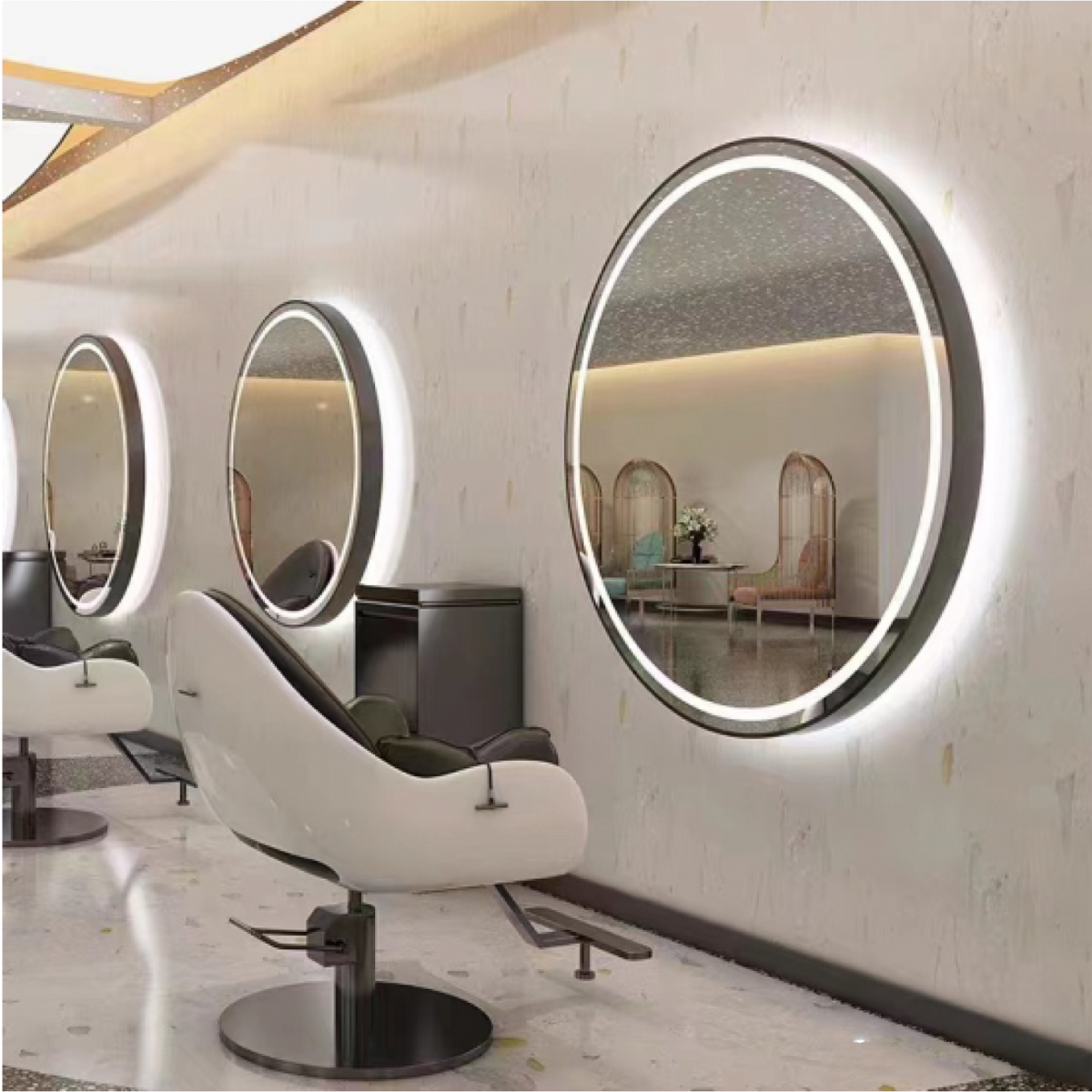 LED mirror circle silver