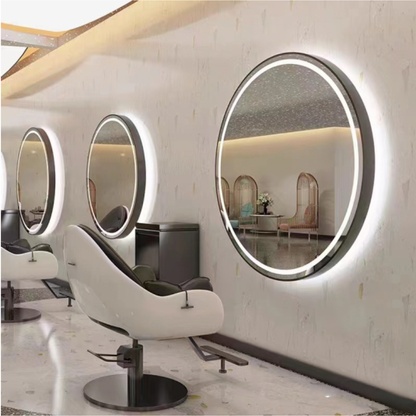 LED mirror circle silver